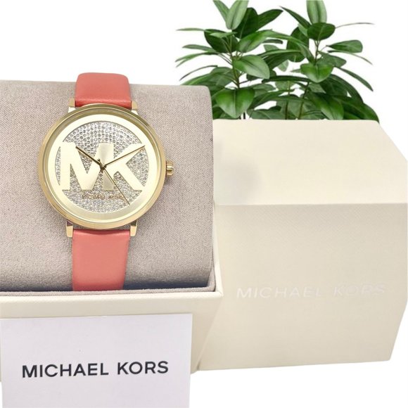 ???NWT ???MICHAEL KORS Three-Hand Grapefruit Leather Watch MK2964 main image 6